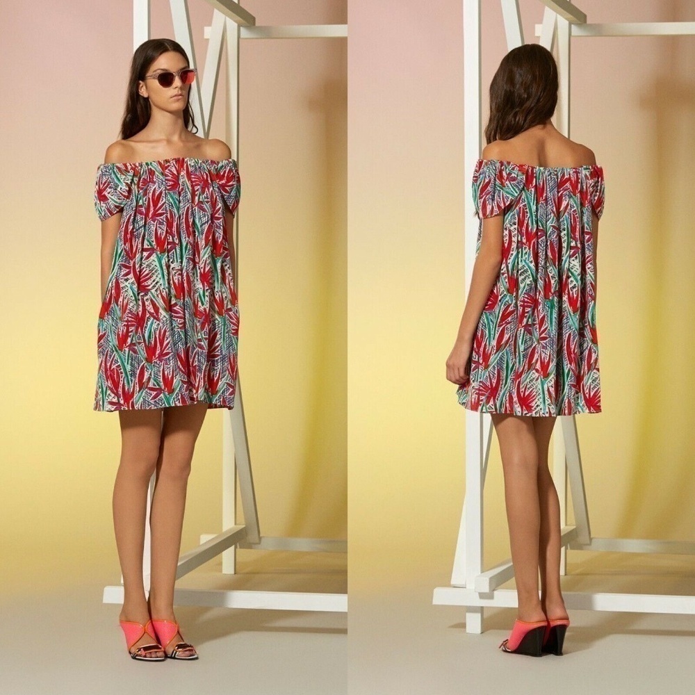 Kenzo Cubic Flower Print Off-The-Shoulder Dress 38